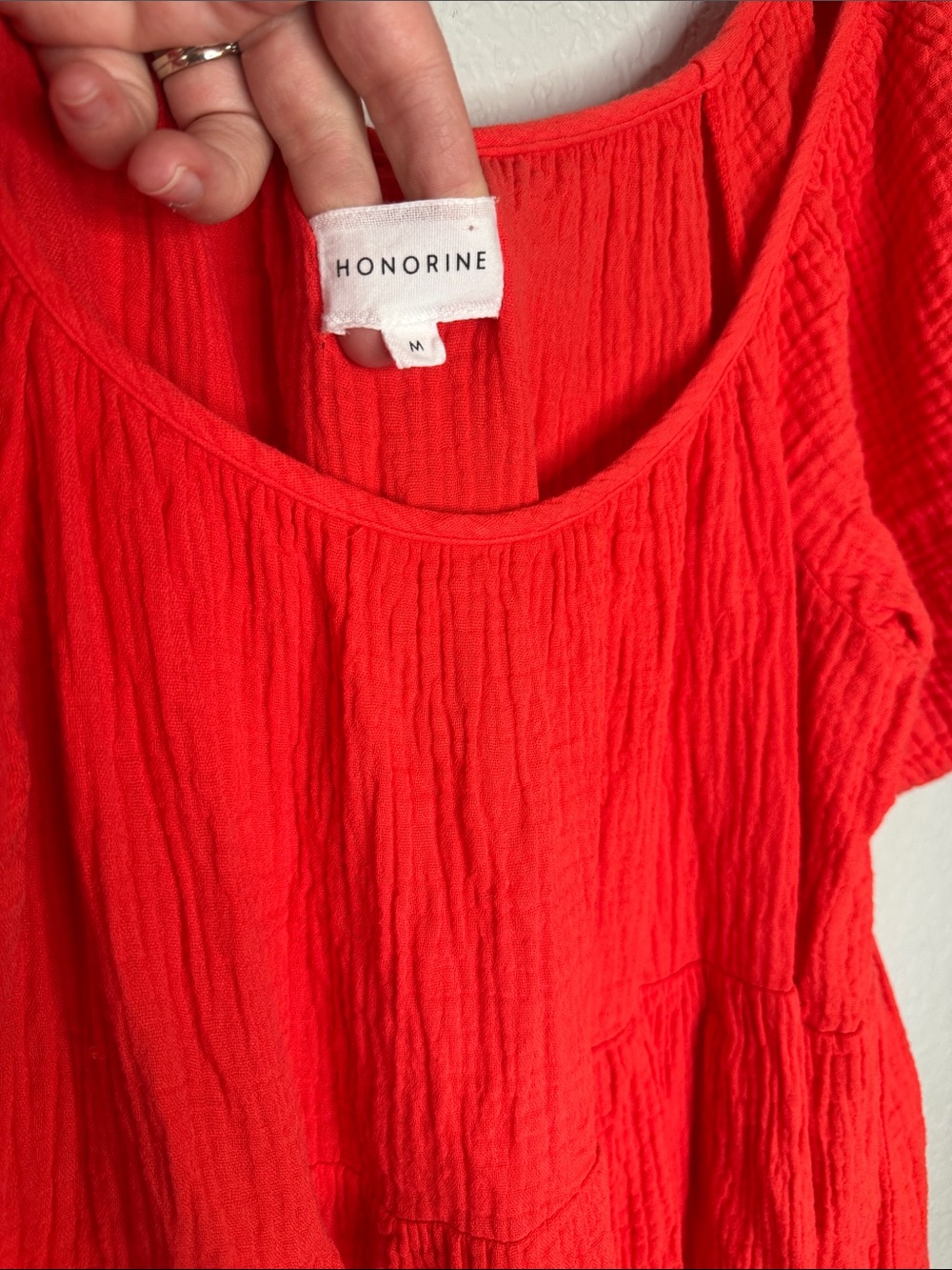 Honorine Pamela Gauze Midi Dress Medium Bright Red Orange 100% Cotton - Picture 3 of 5